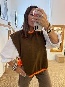 Pull débardeur marron avec lien orange fluo M88052004 IMPERIAL