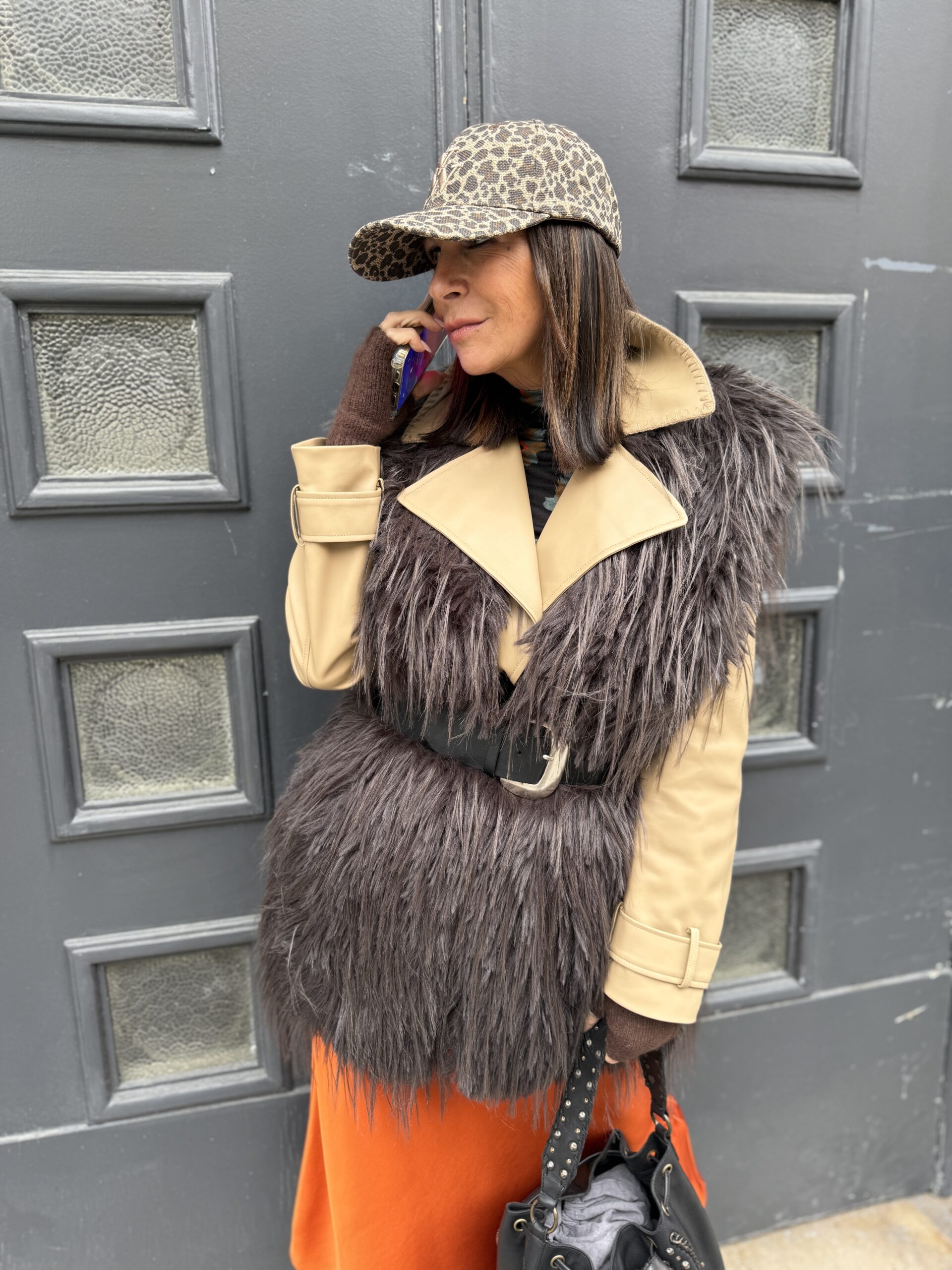 fourrure cuir marron beige même road