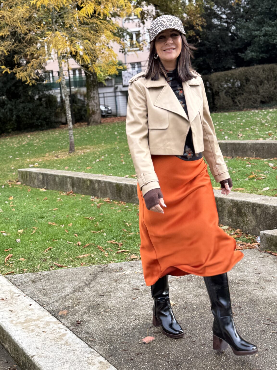 jupe cuir beige orange imperial même road2