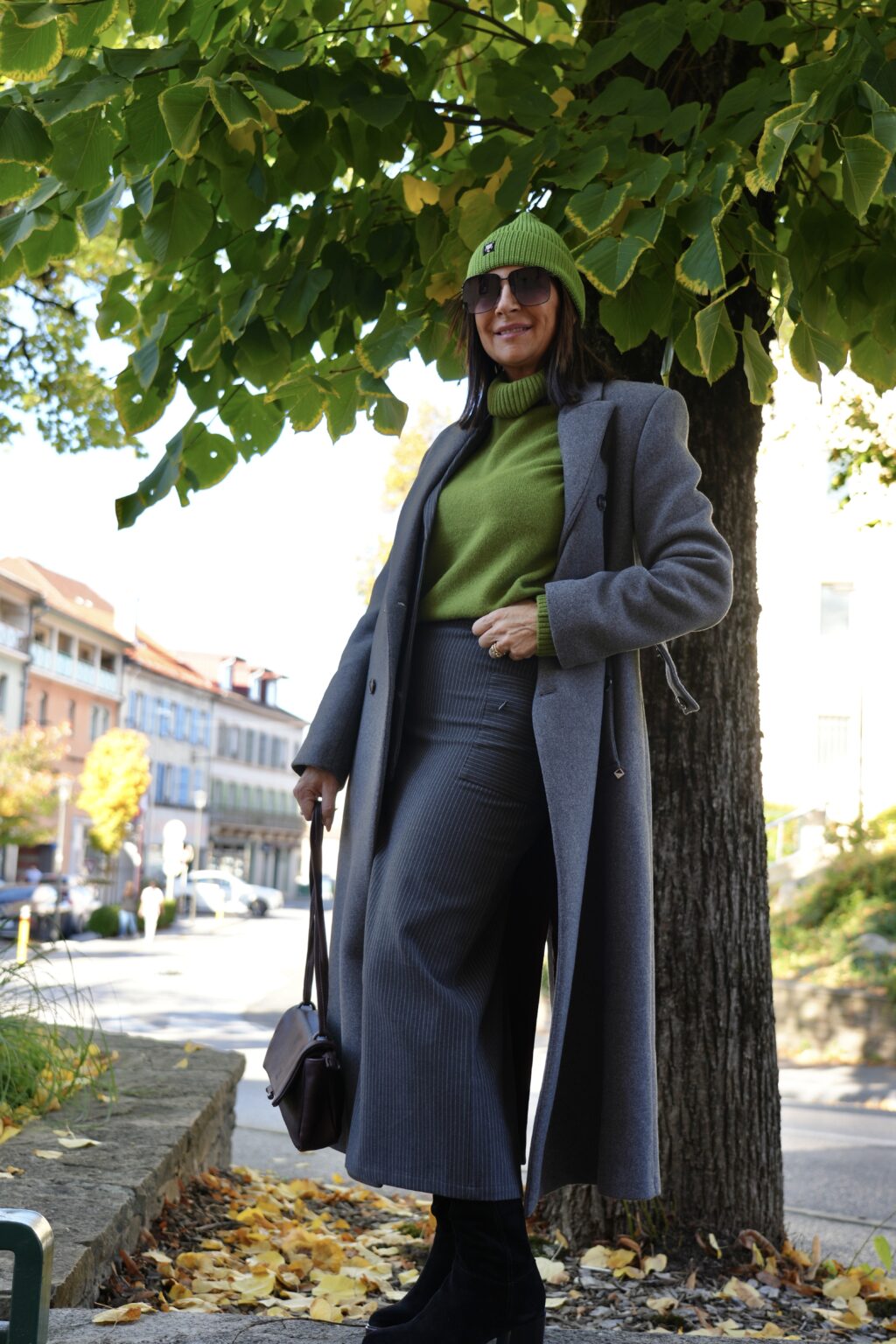 jupe longue à rayures fines gris anthracite