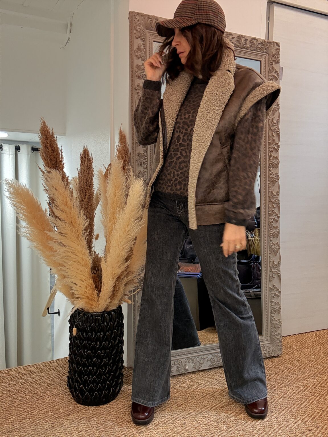 veste sans manche effet peau marron