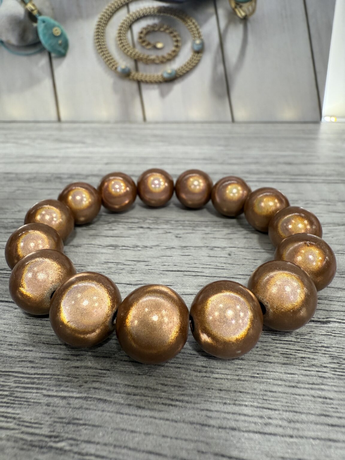 bracelet perles en résine marron orange doré (copie)