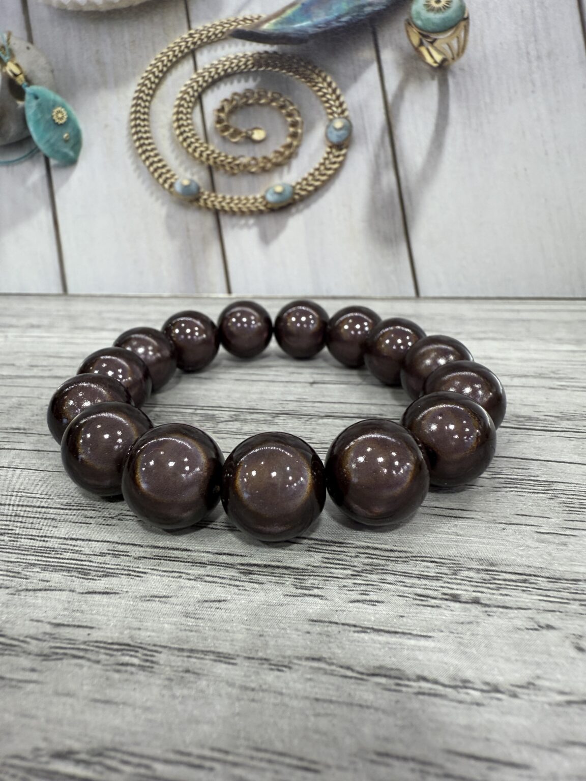 bracelet perles en résine chocolat