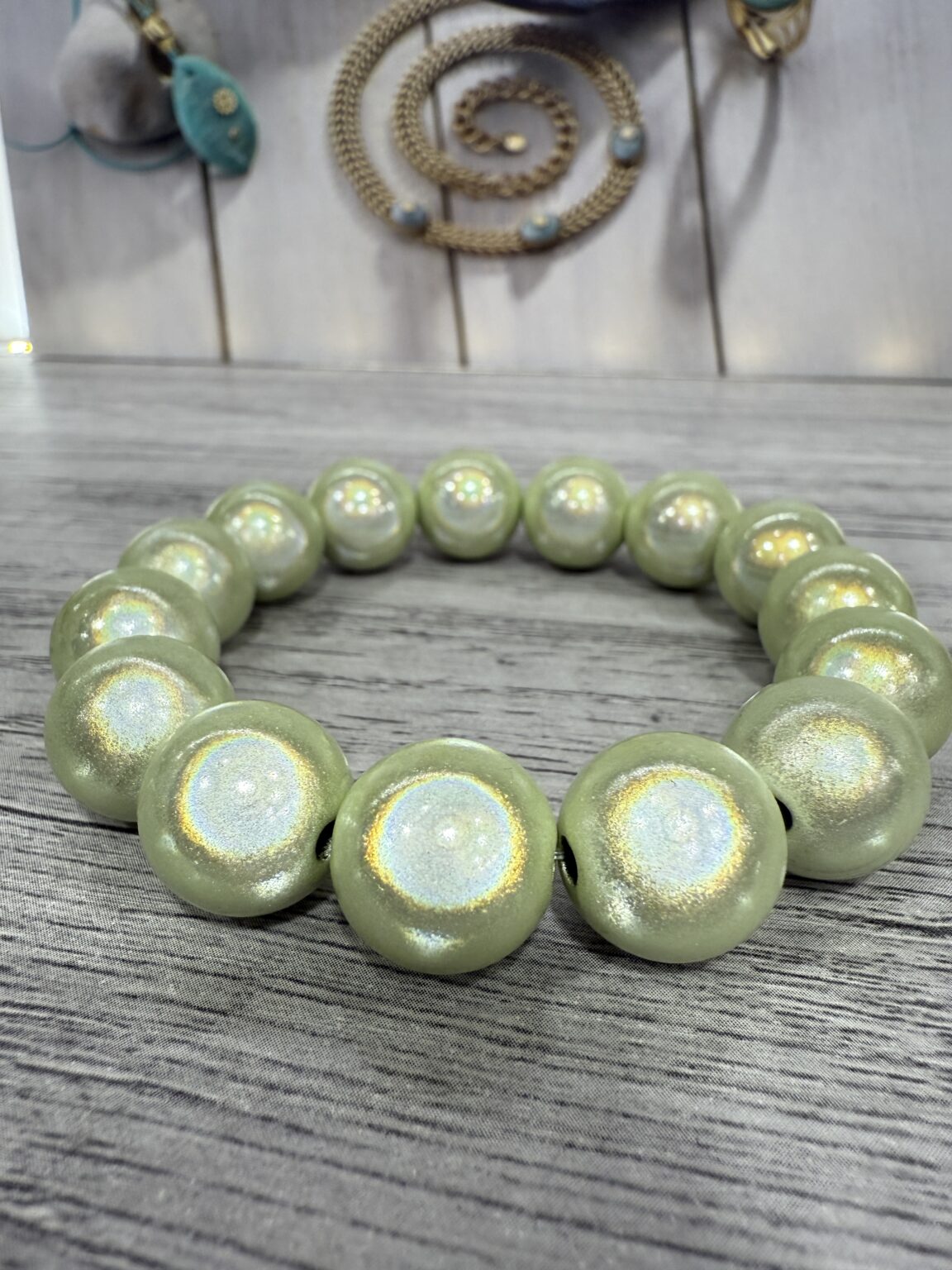 bracelet perles en résine marron beige léopard (copie)