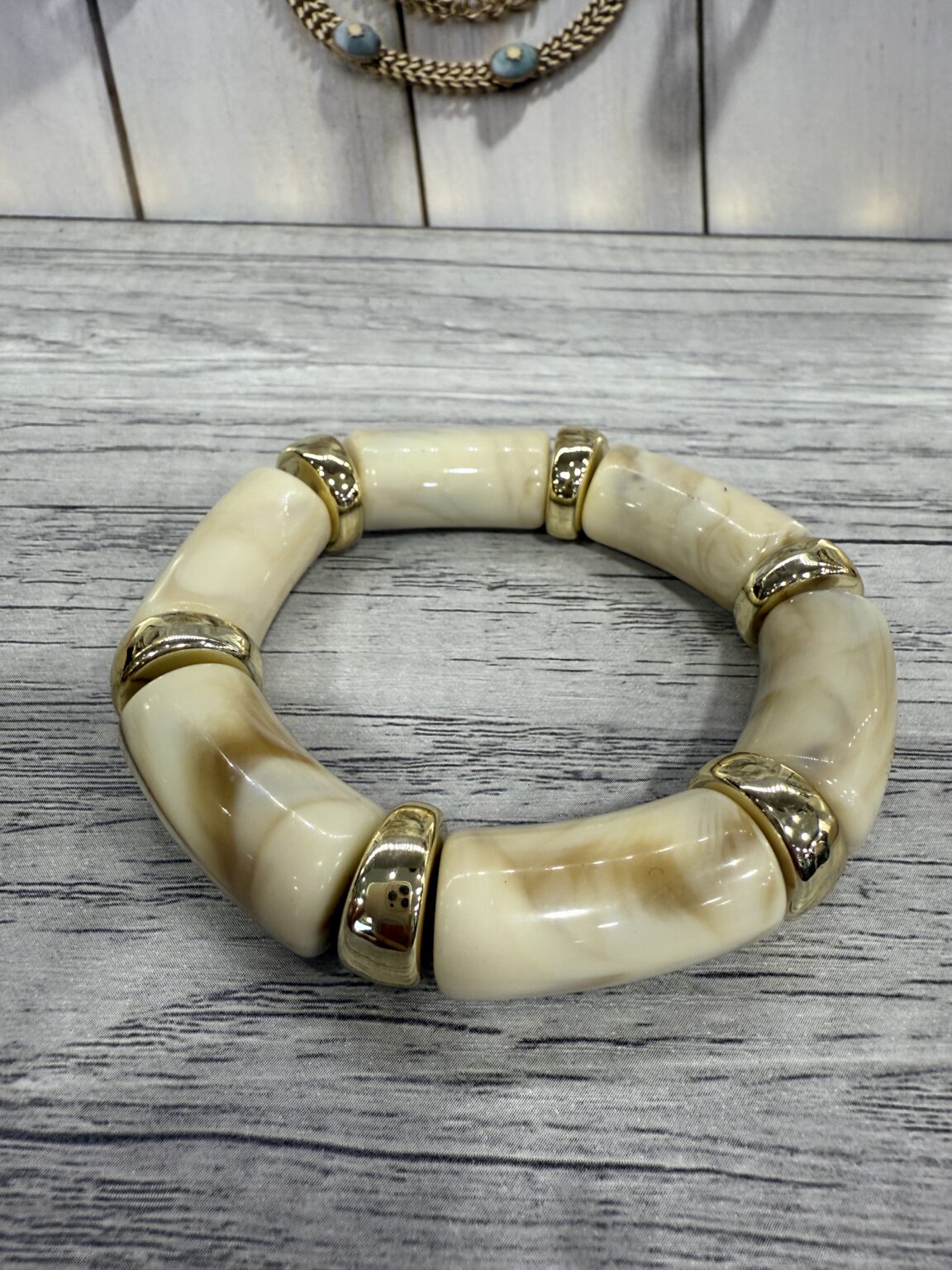bracelet tube acrylique beige ivoire marbré