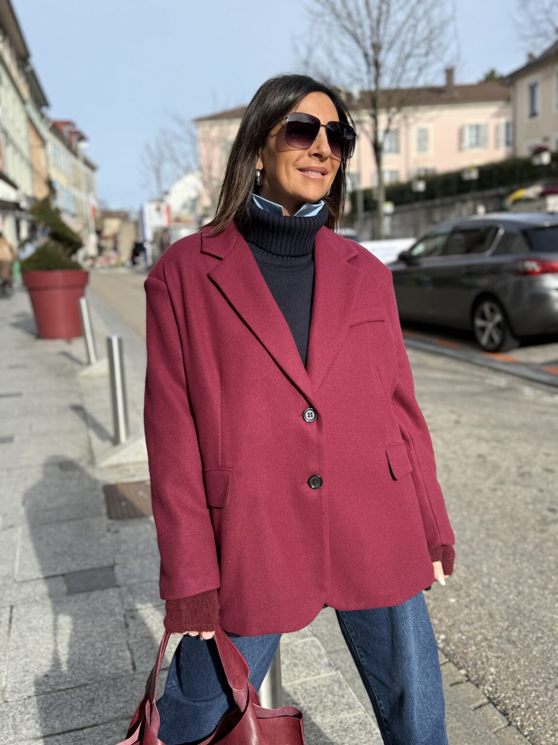 manteau mi long oversize bordeaux