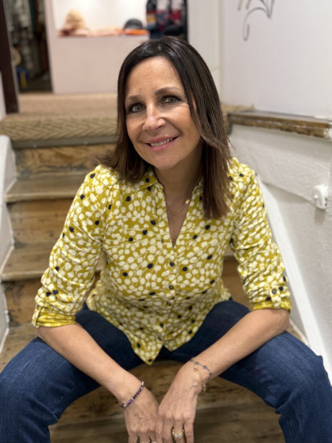 chemise imprimée fleurs jaune