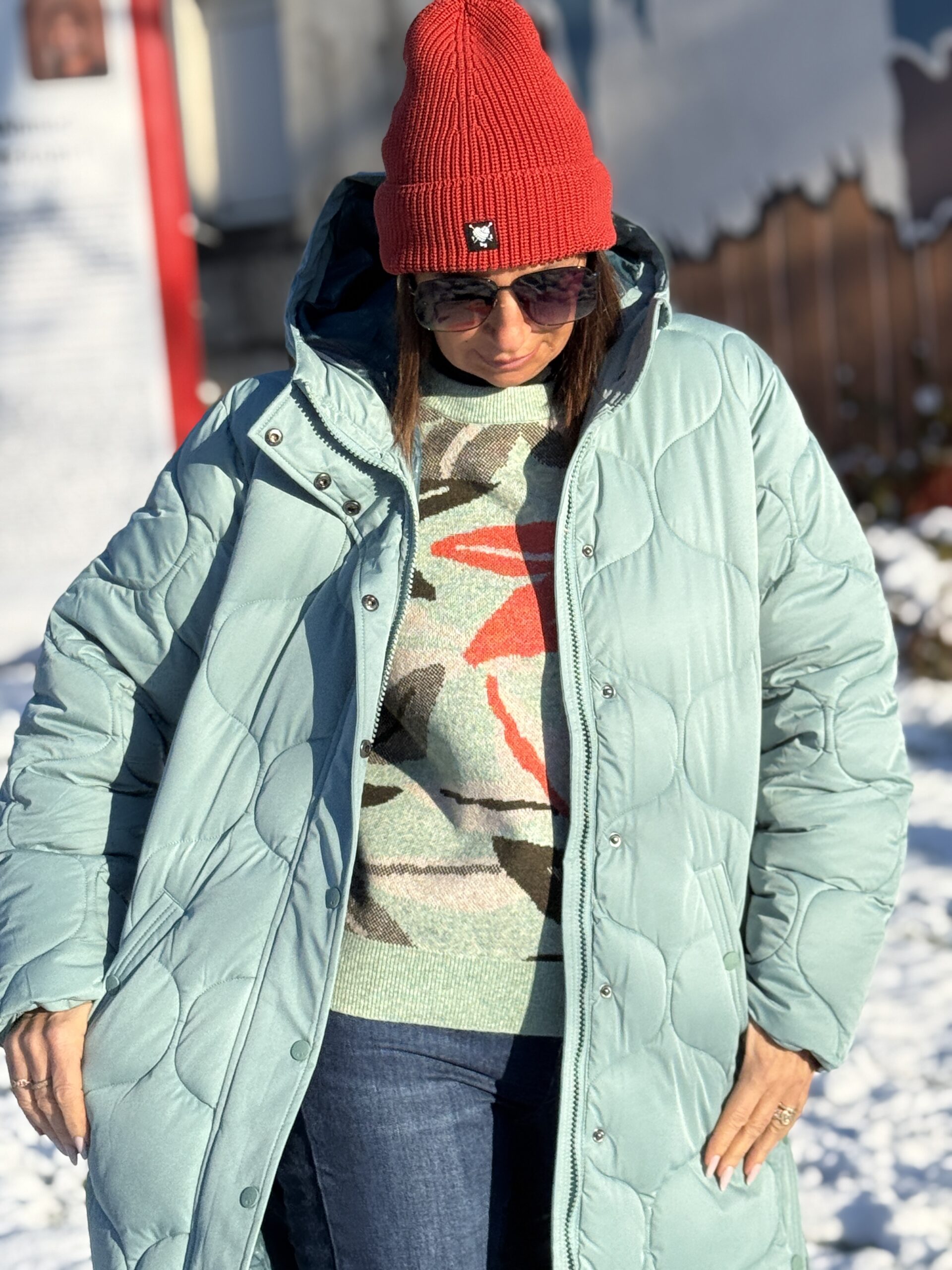 doudoune longue matelassée à capuche aqua