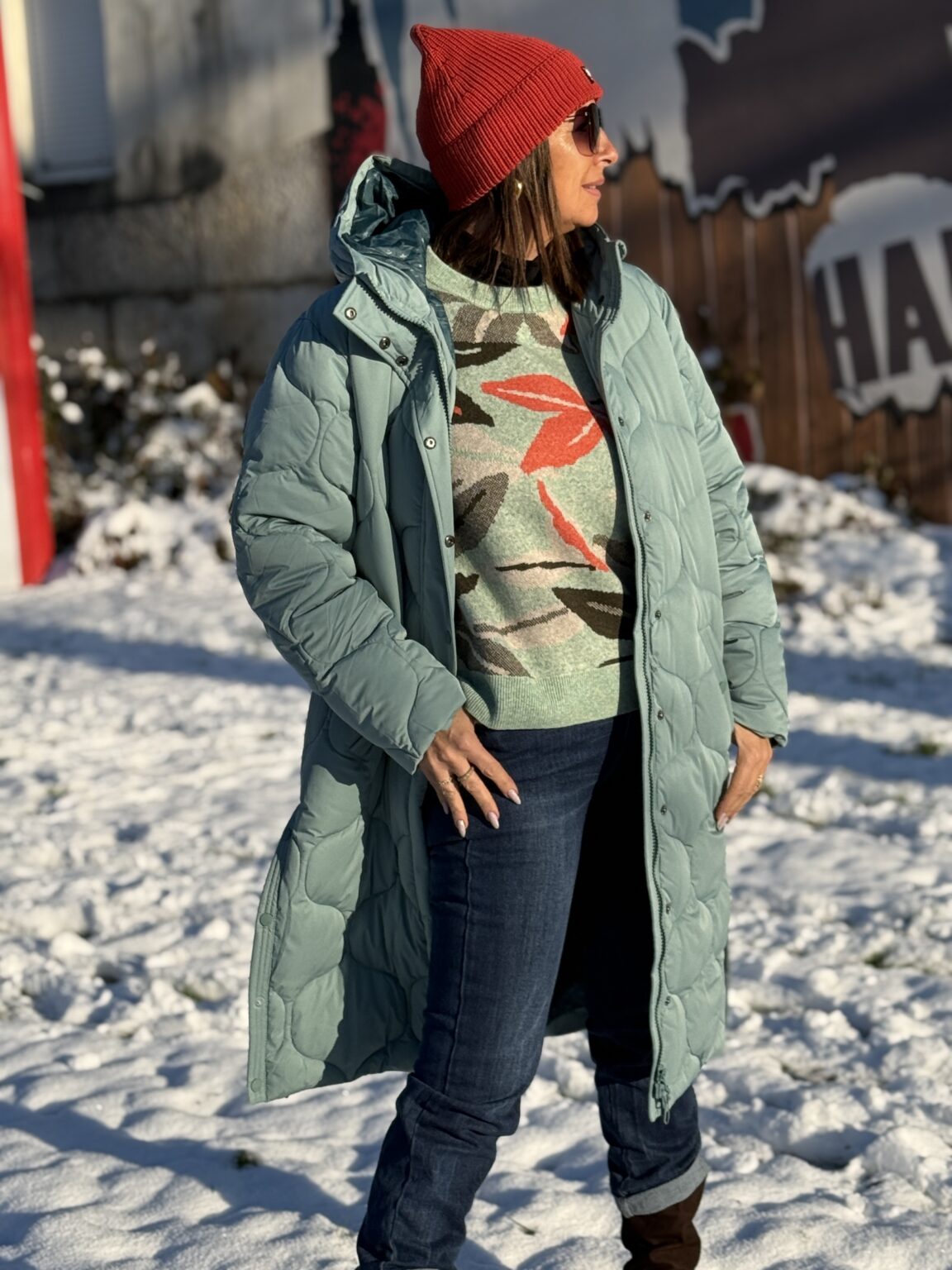 doudoune longue matelassée à capuche aqua