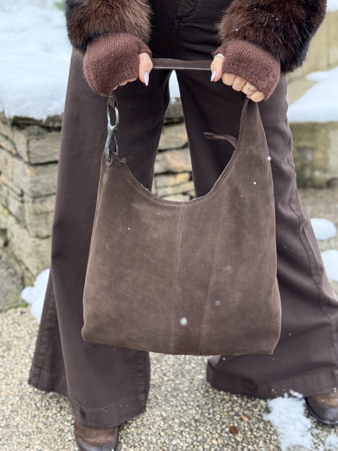 sac épaule en suédine brun