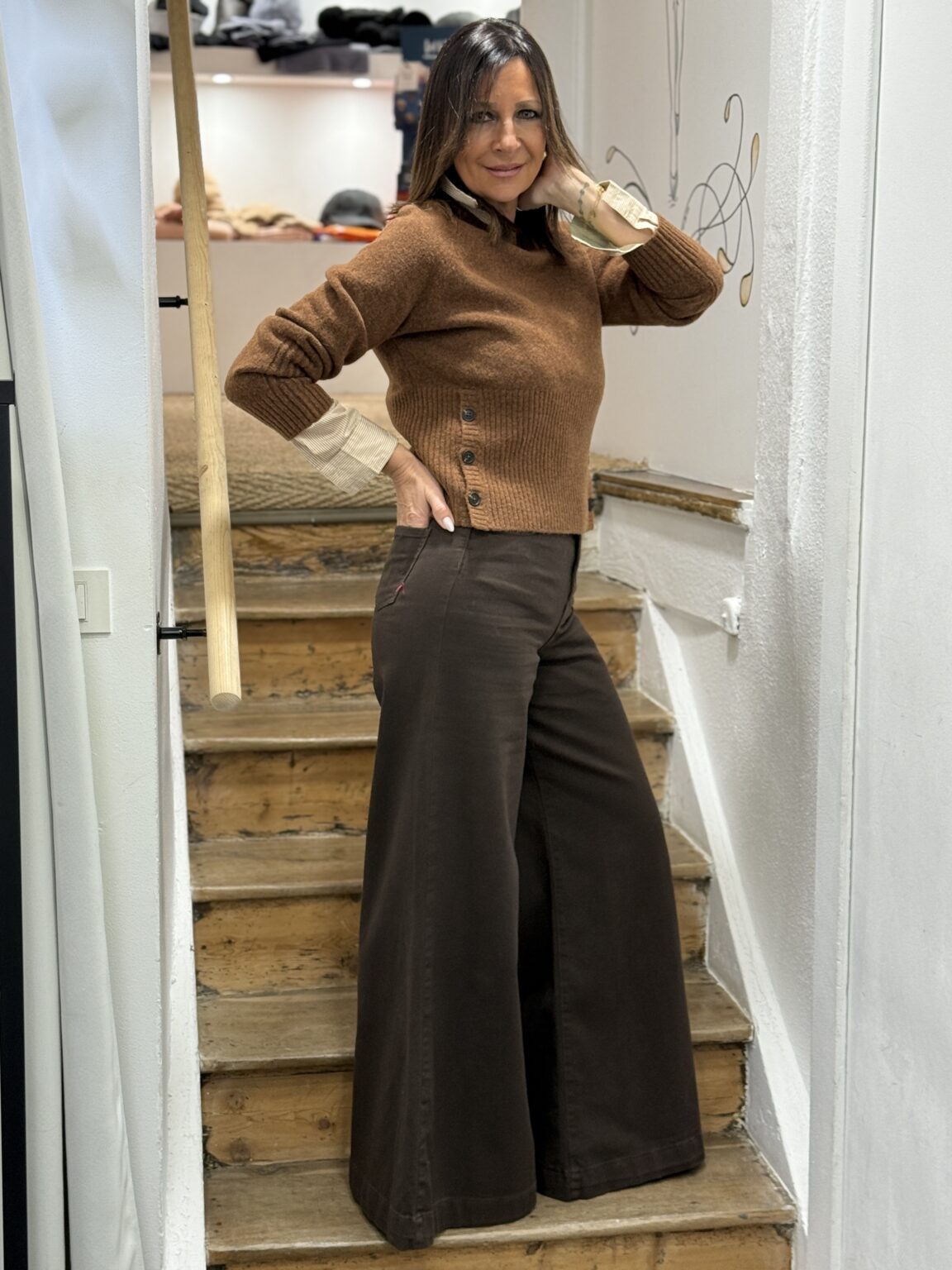 jean's large taille haute choco