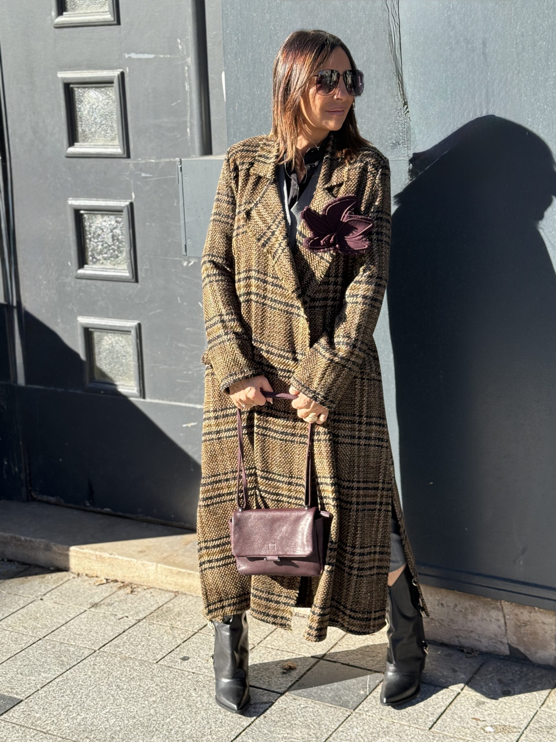 manteau long à carreaux