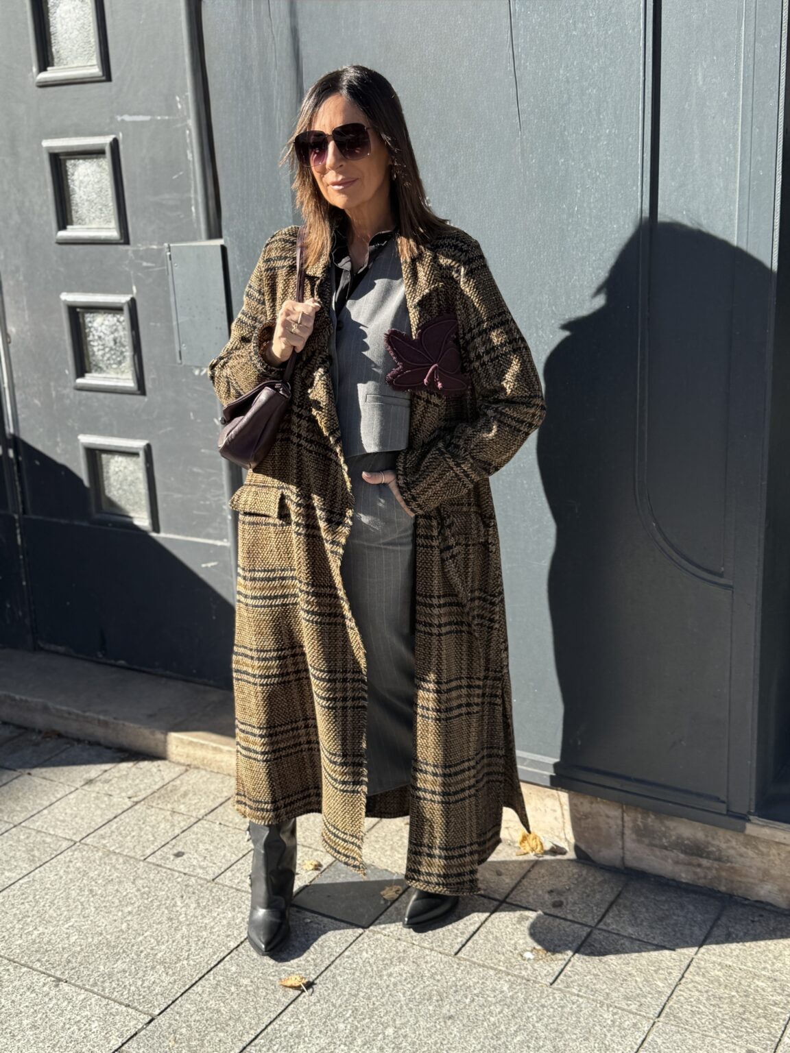 manteau long à motifs prince de galles