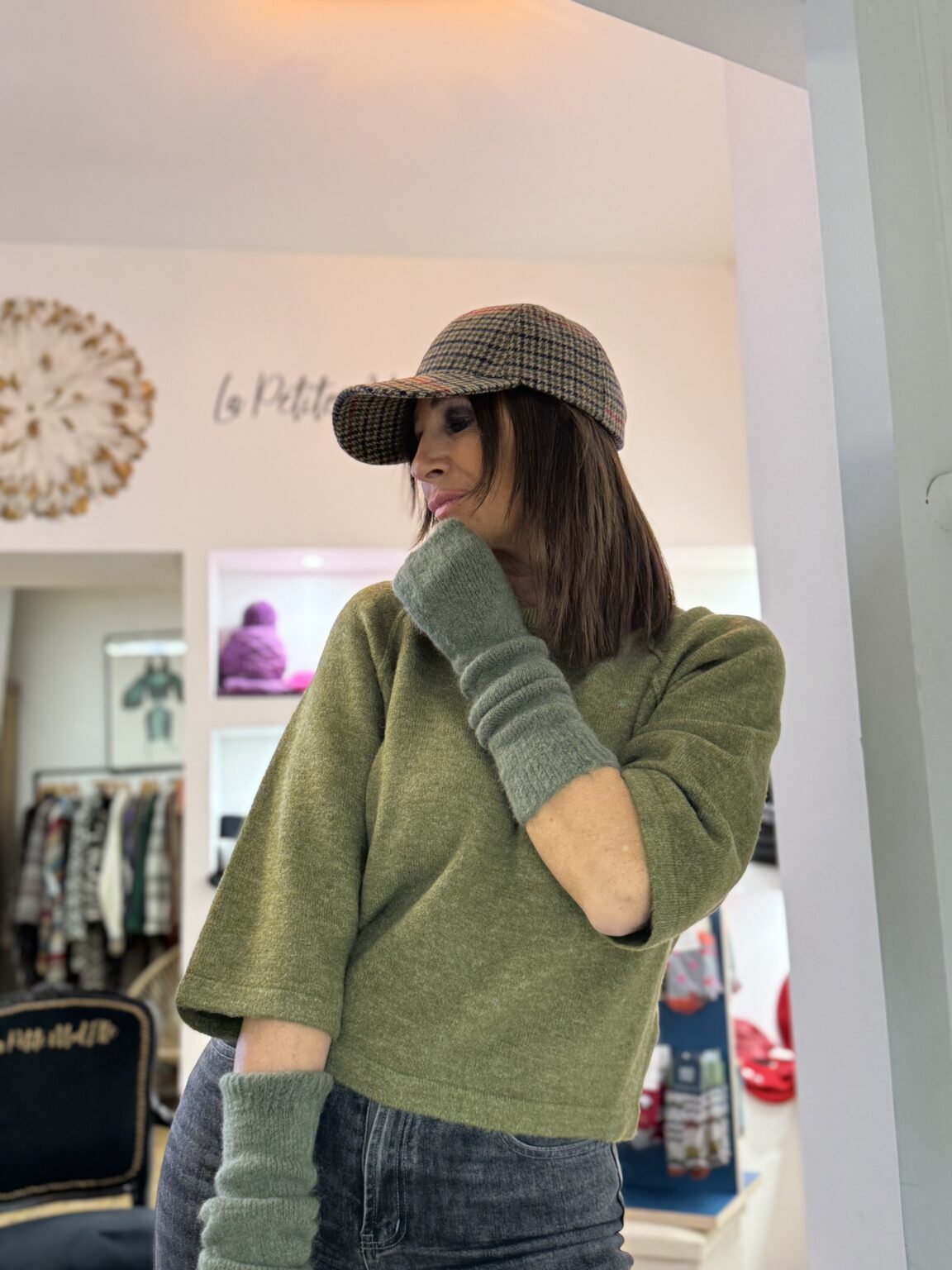 pull manches 3/4 vert olive