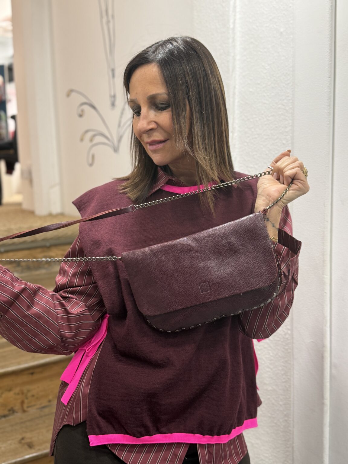 sac bandoulière en cuir bordeaux