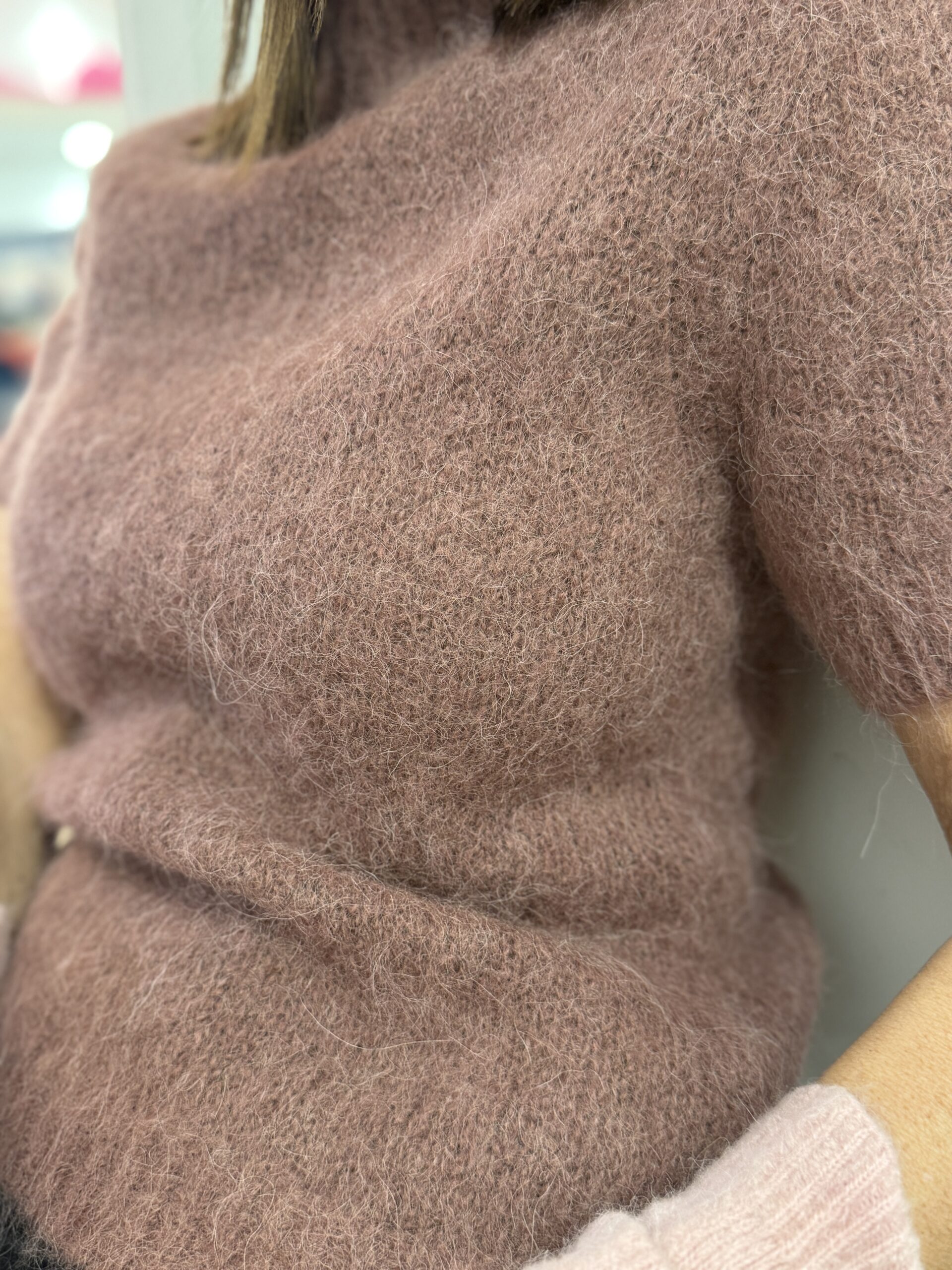 pull manches courtes en alpaga vieux rose