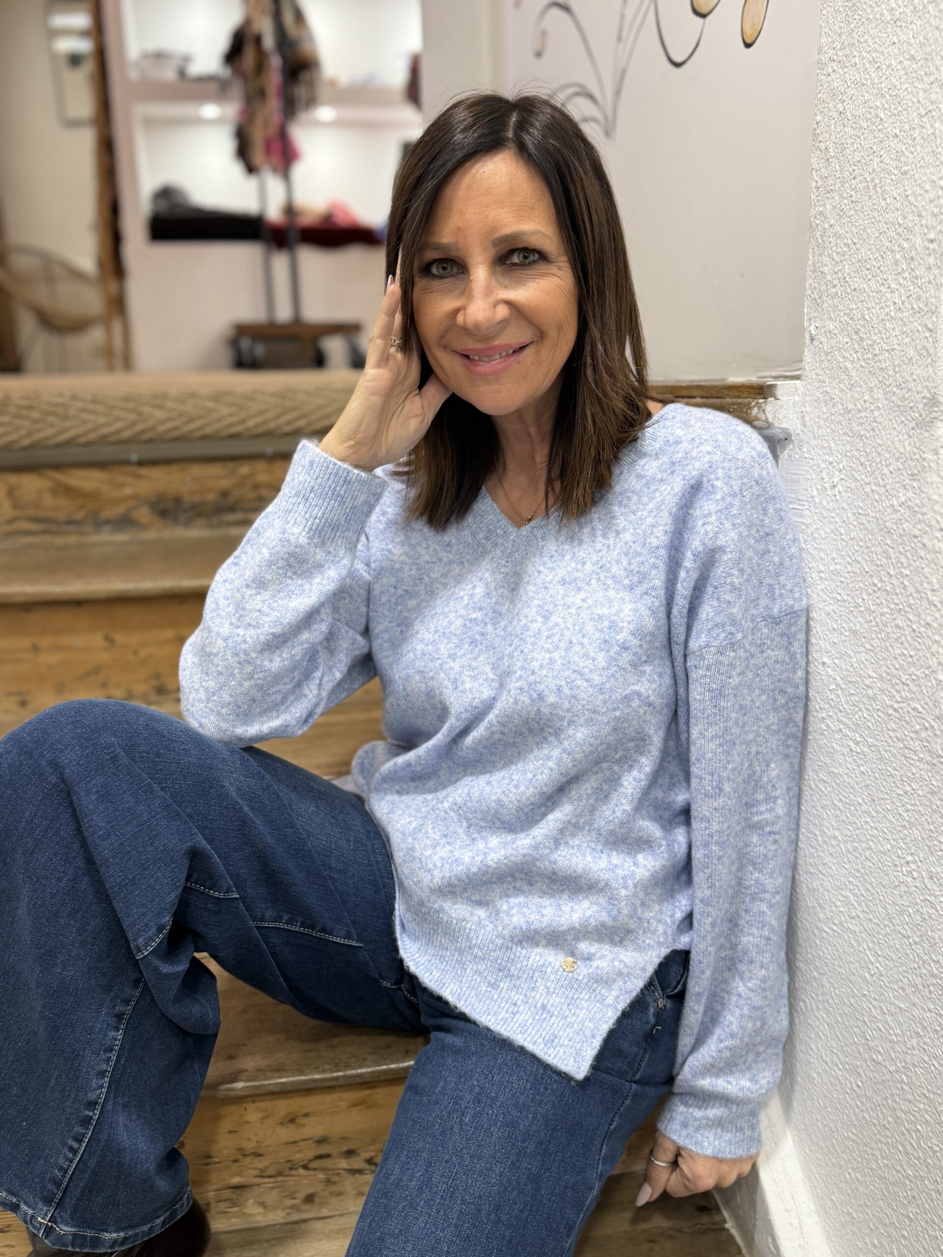 pull col v bleu ciel