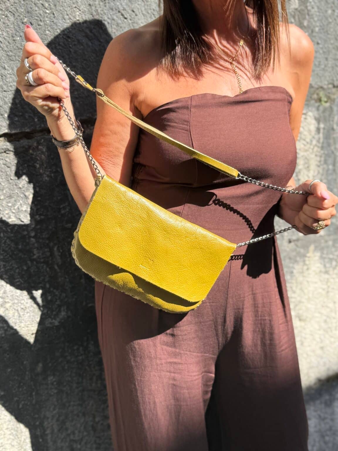 sac bandoulière en cuir vert olive