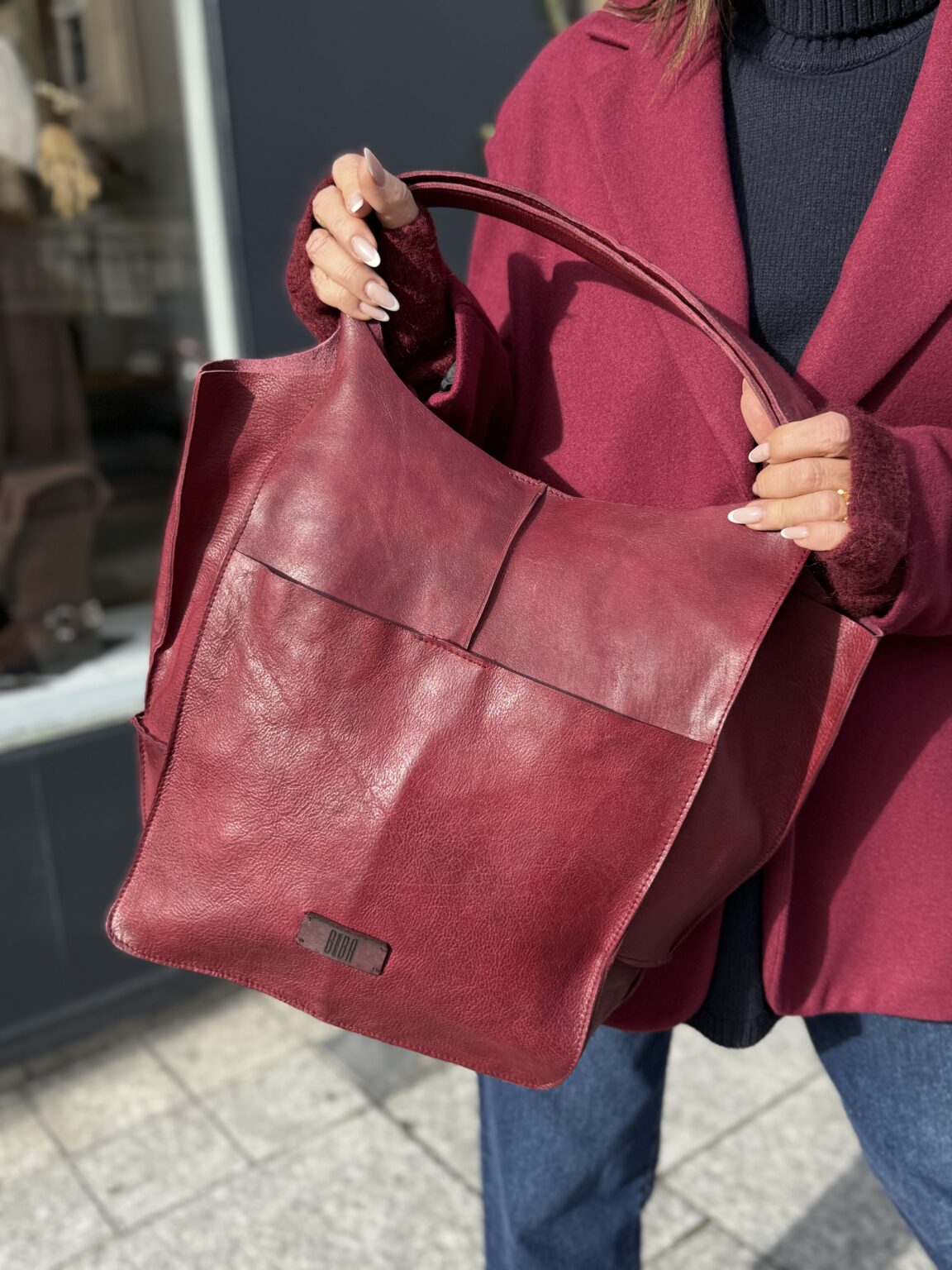sac cabas en cuir bordeaux