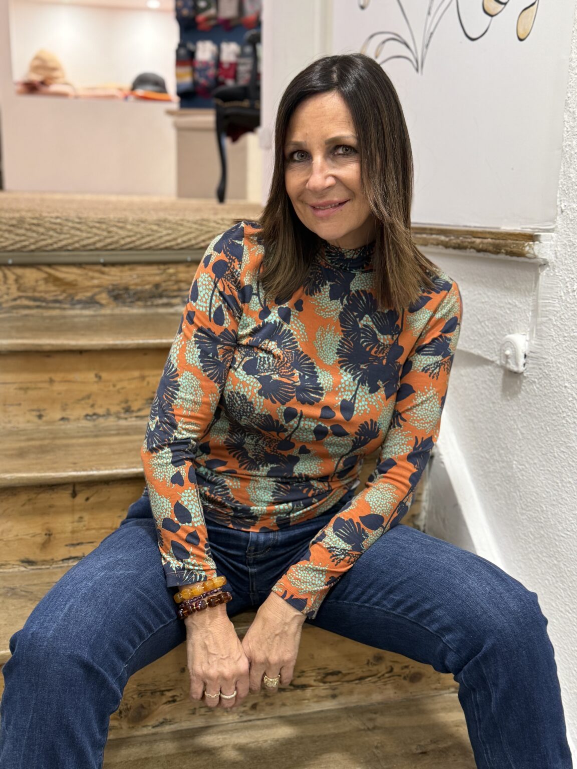 top col montant imprimé fleuri rétro