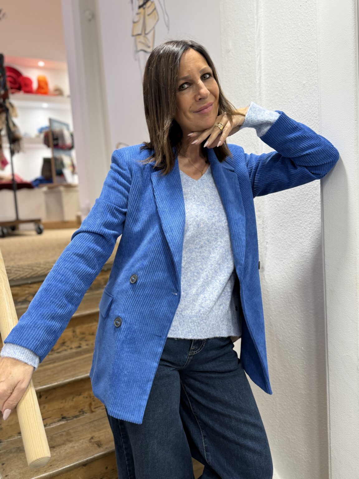 veste blazer en velours côtelé bleu