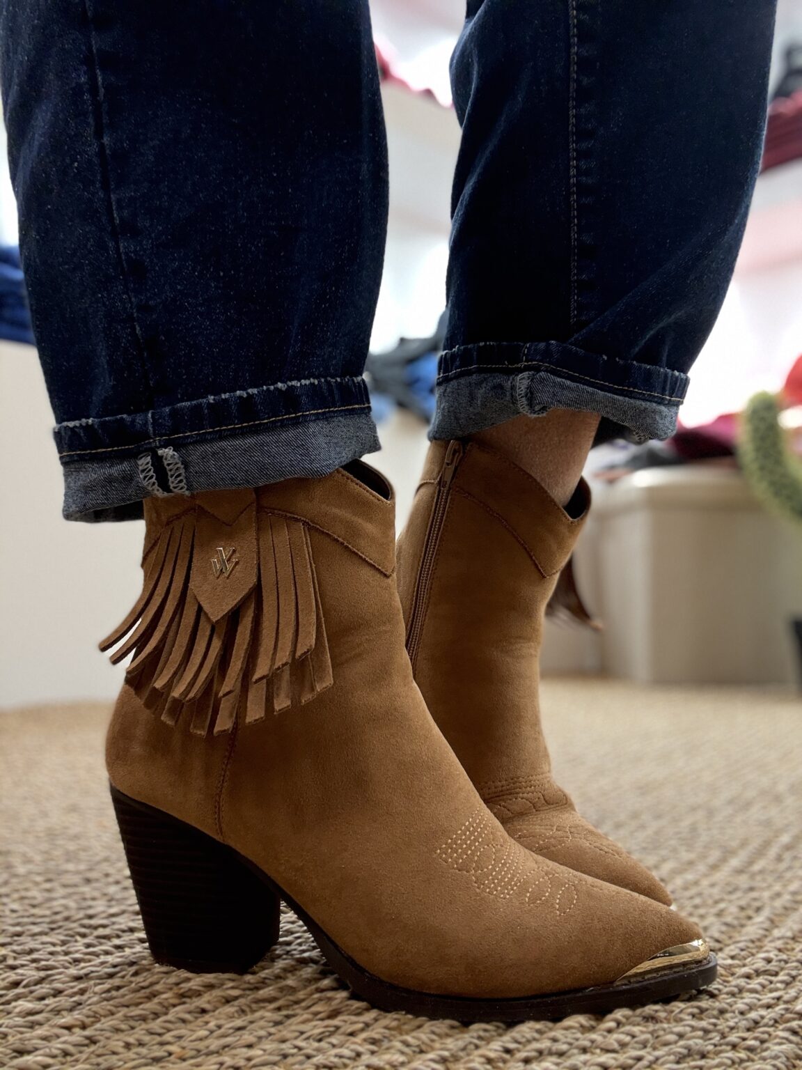 bottines santiags zelda en suédine avec franges camel