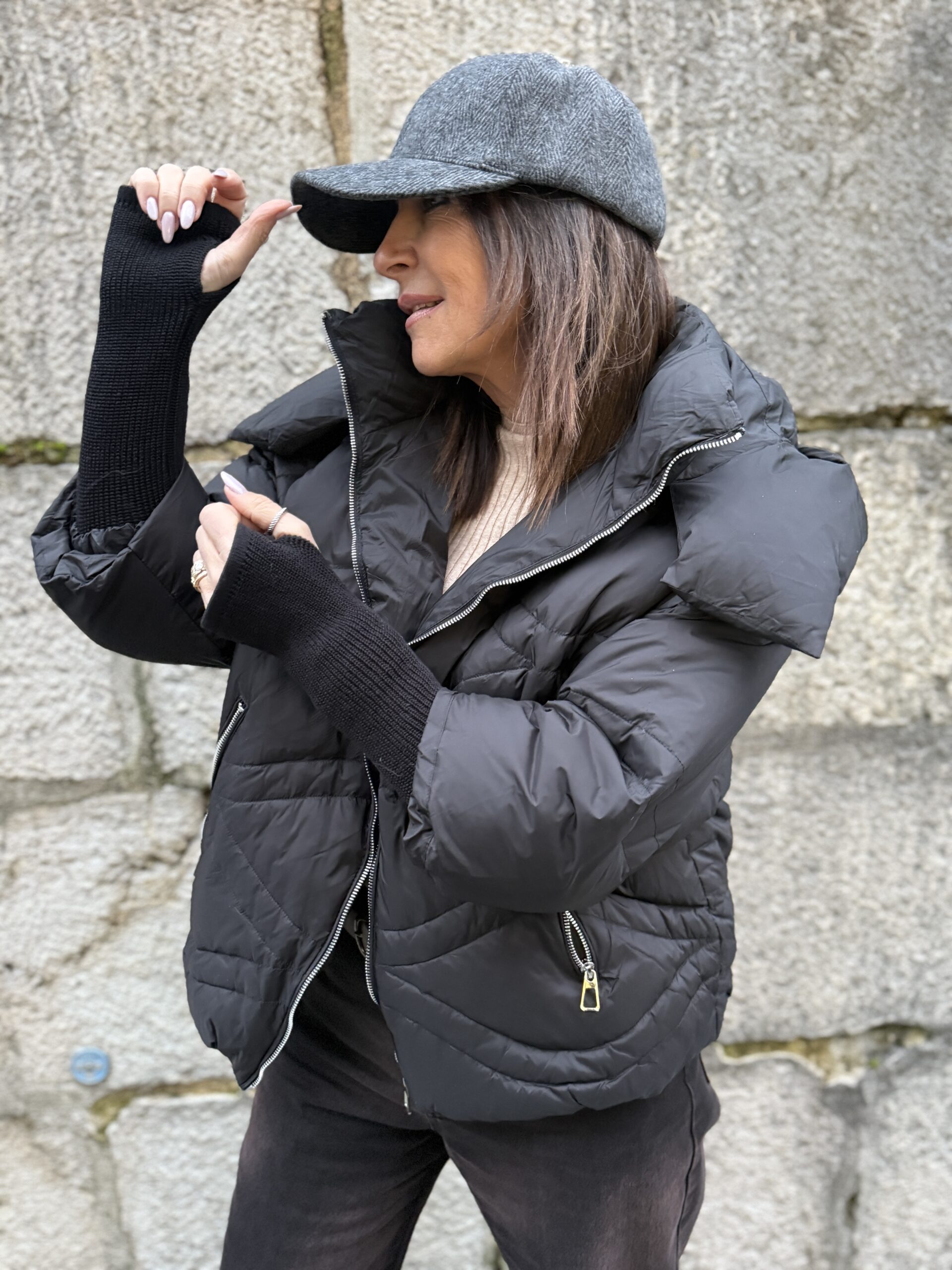 doudoune matelassée à capuche amovible noir