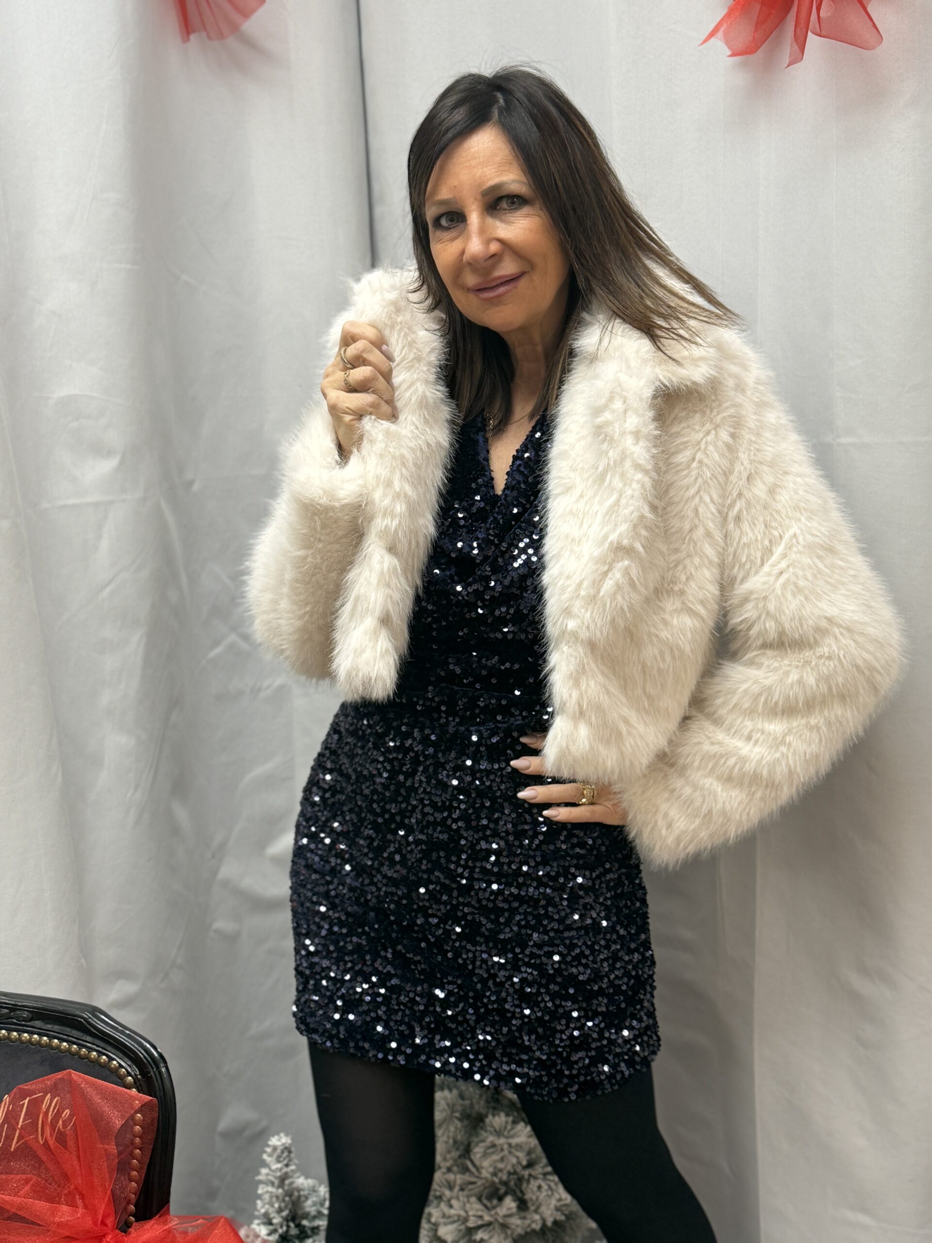 top bleu marine pailleté décolleté drapé