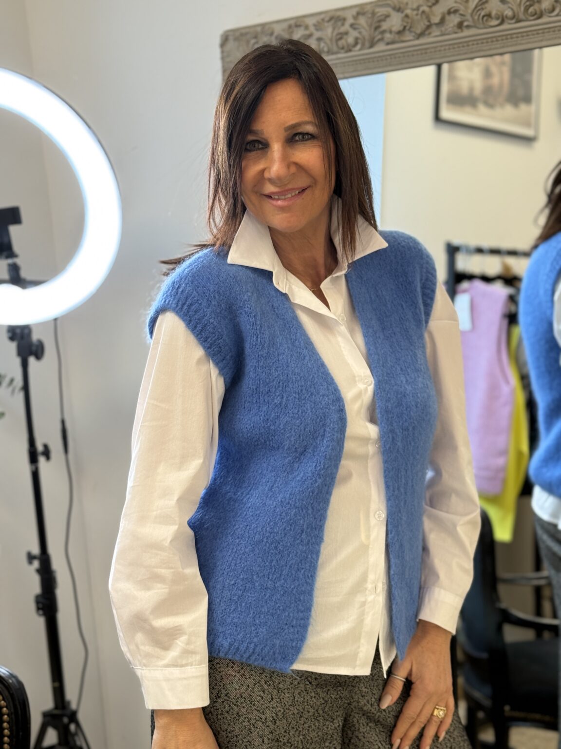 pull sans manches en maille bleu