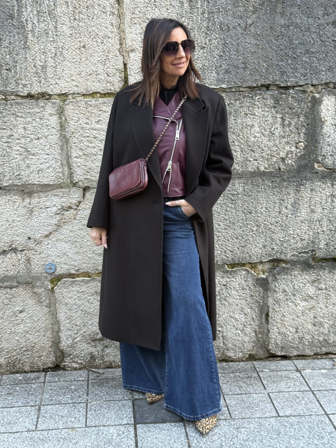 manteau long oversize gris noir