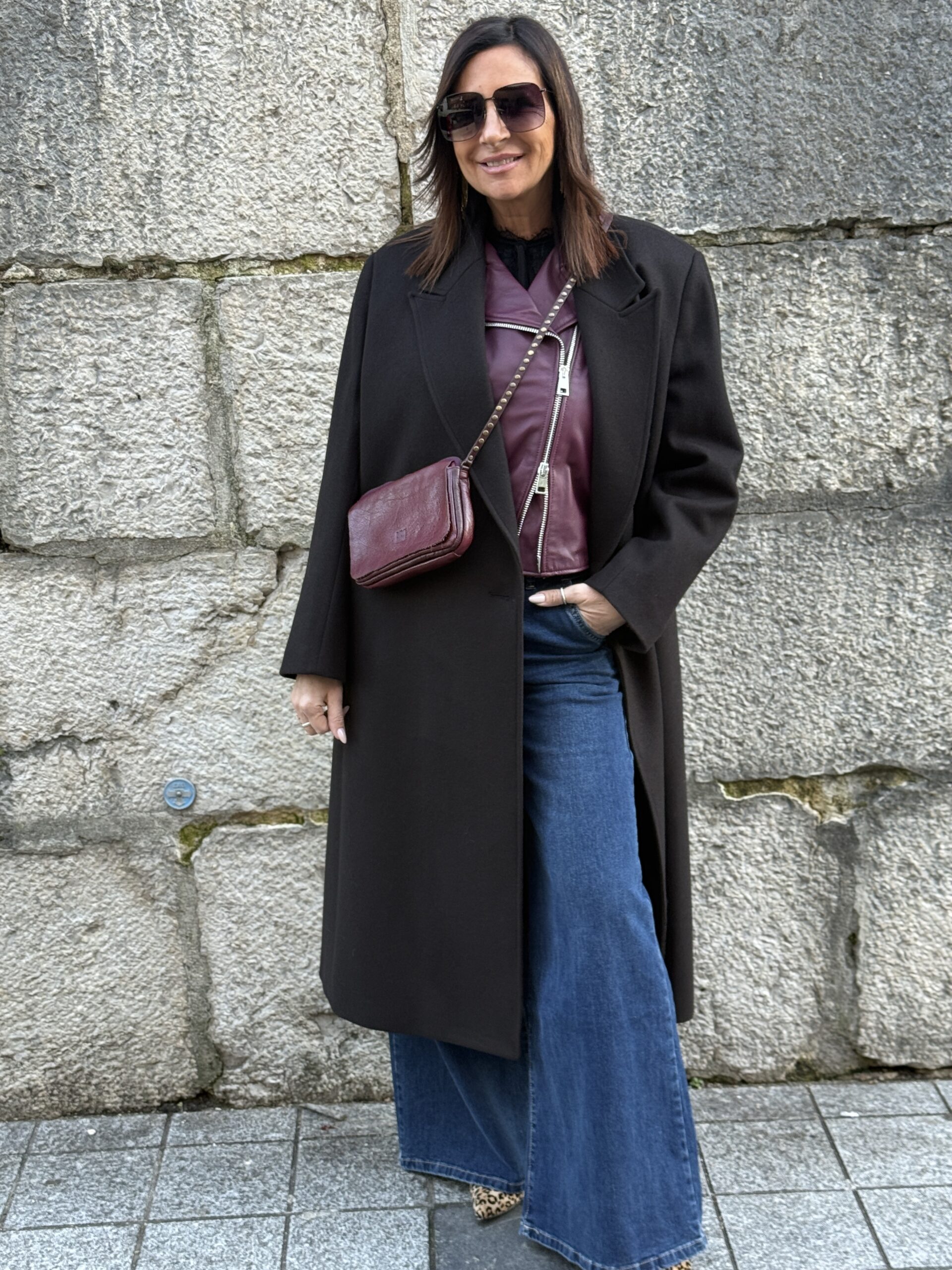 manteau long oversize gris noir