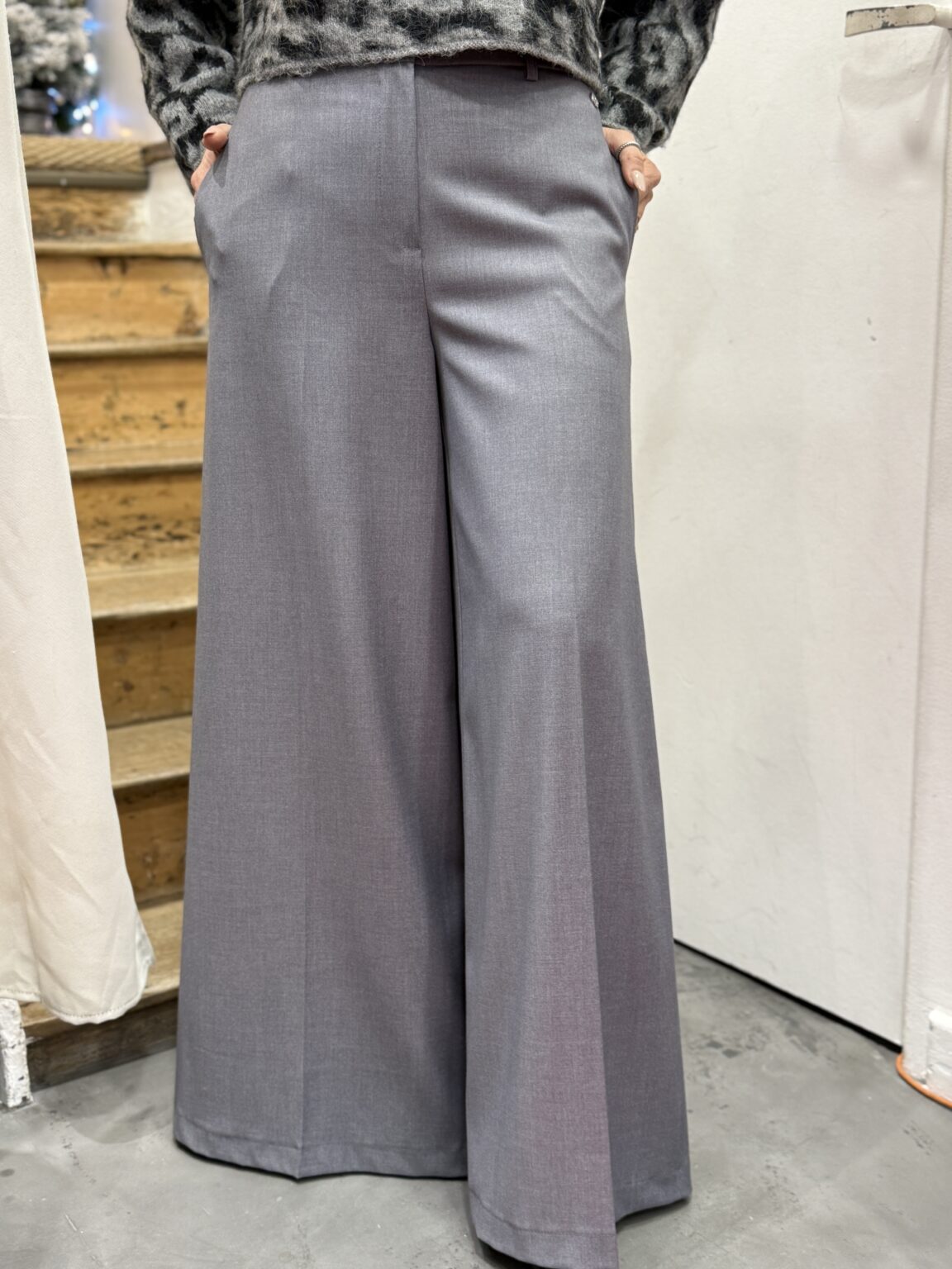 pantalon large taille haute gris