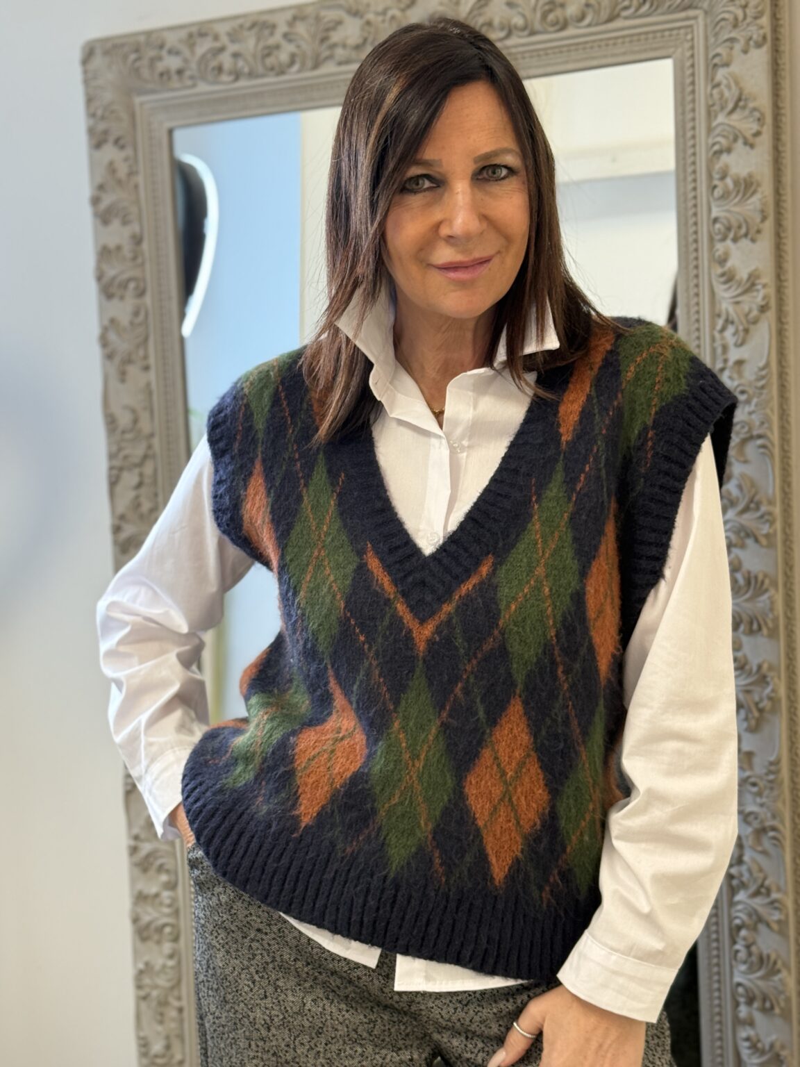 pull sans manches en maille bleu