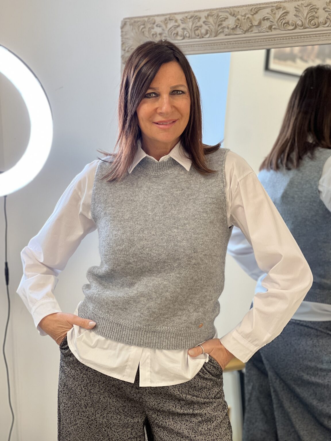 pull sans manches en maille gris