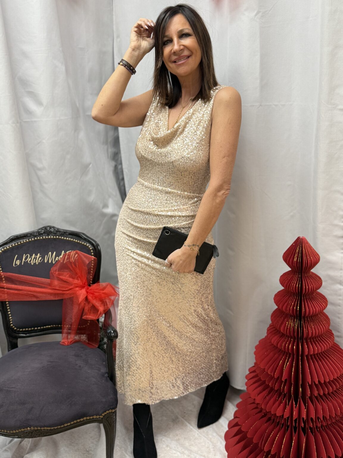 robe longue à sequins rose