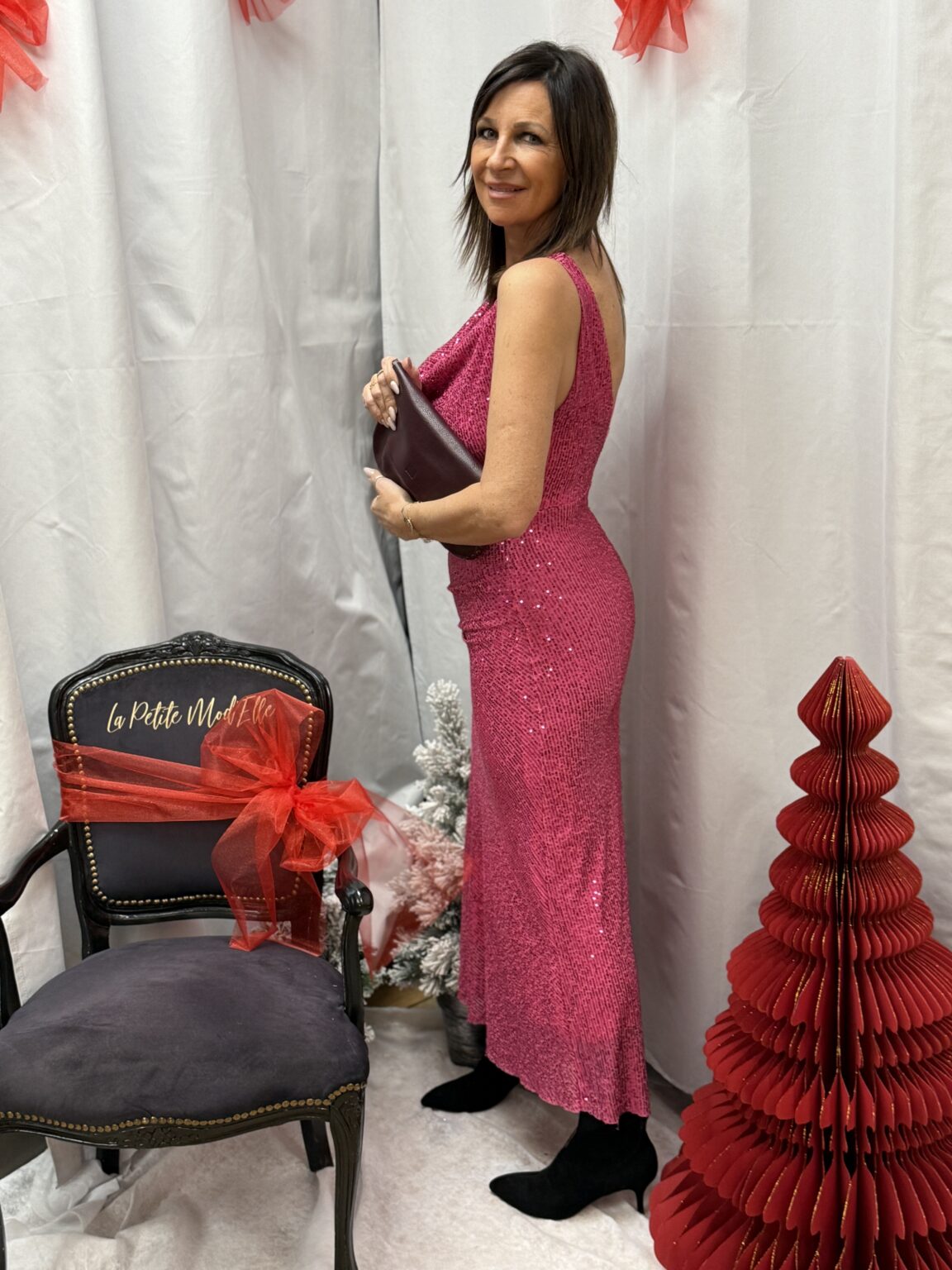 robe longue à sequins rose