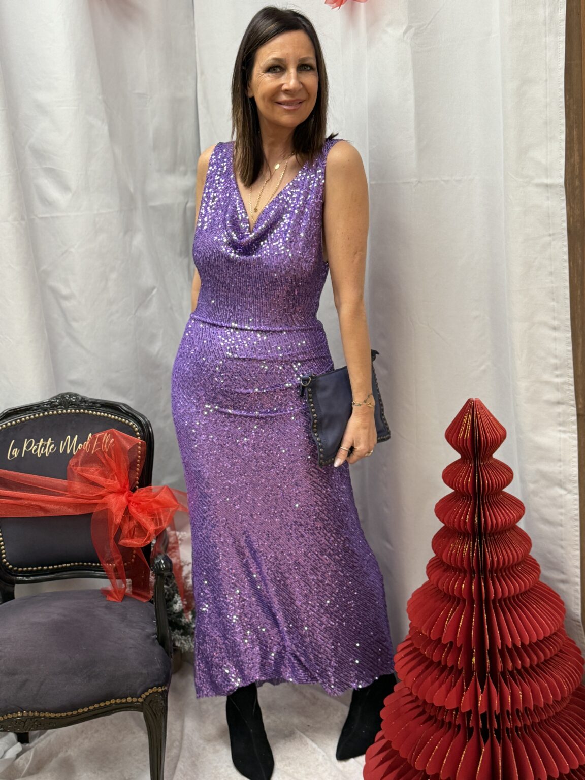 robe longue à sequins violette