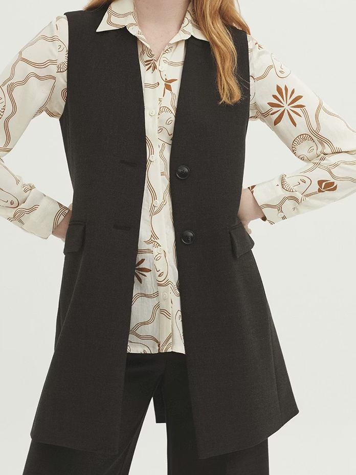 gilet mi long sans manches gris anthracite