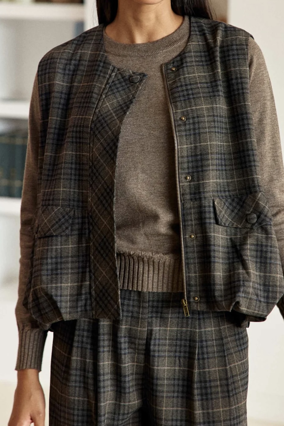 veste sans manches à carreaux