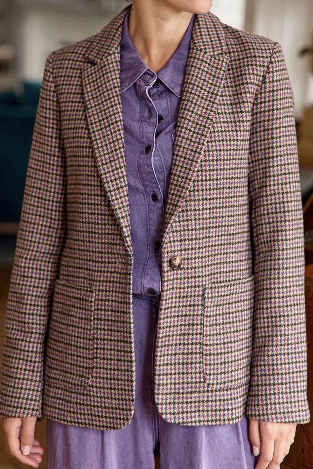 veste tailleur pied de poule multicolore