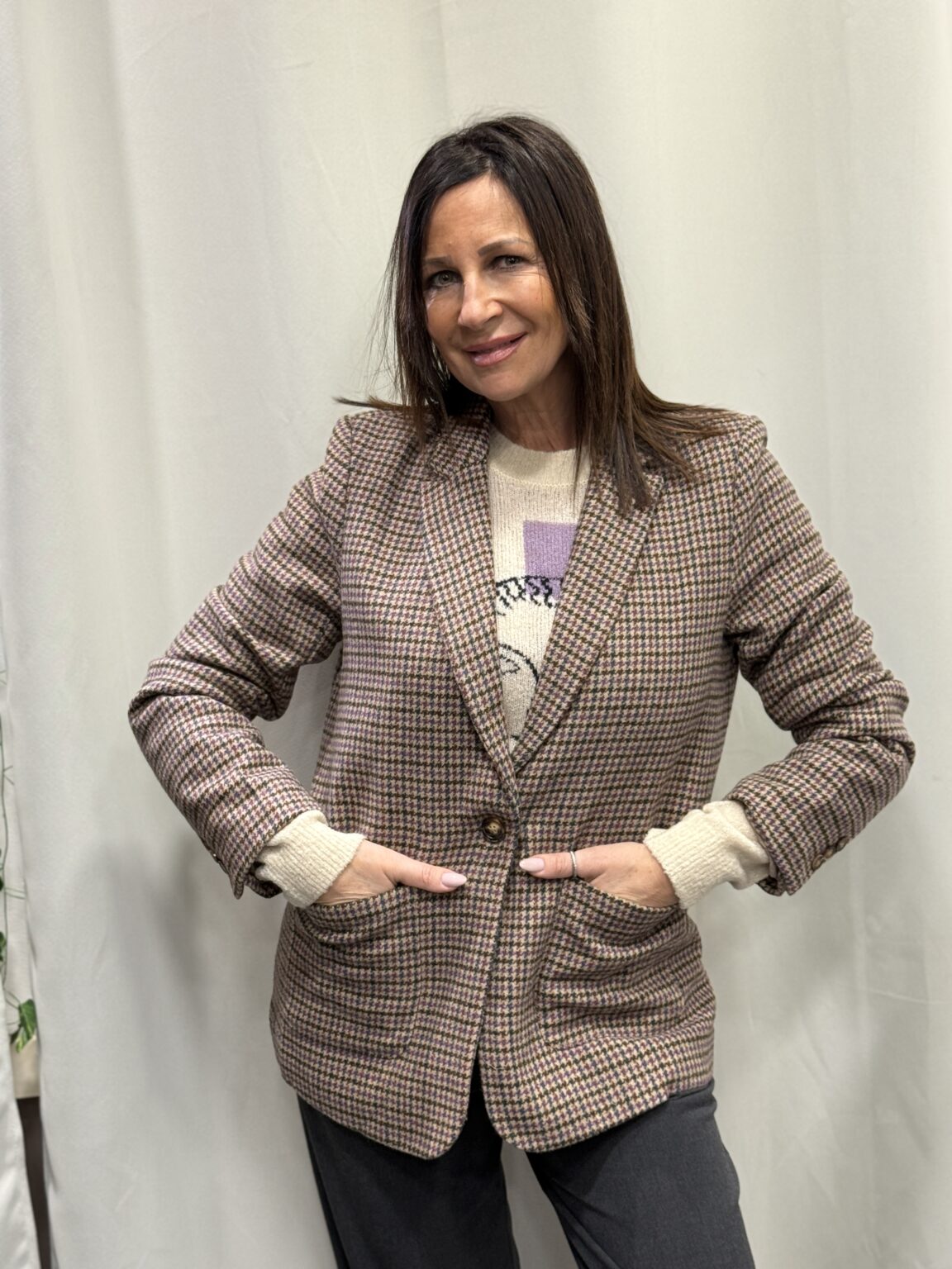 veste tailleur pied de poule multicolore