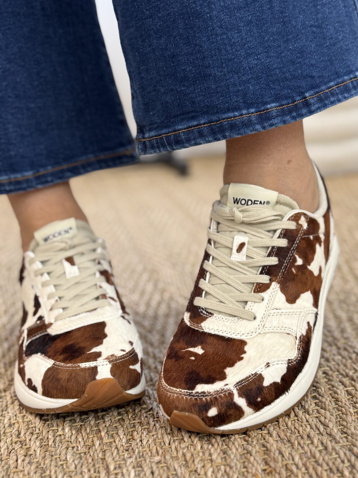 baskets à lacets nicoline imprimé animal vache woden