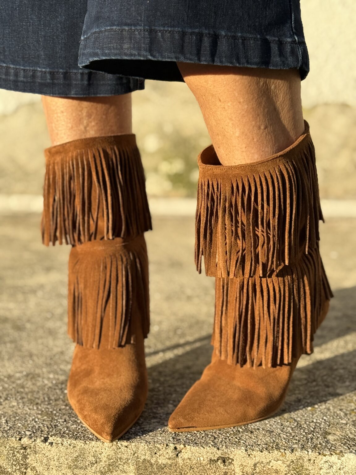 bottines en cuir suédé à franges camel rd company