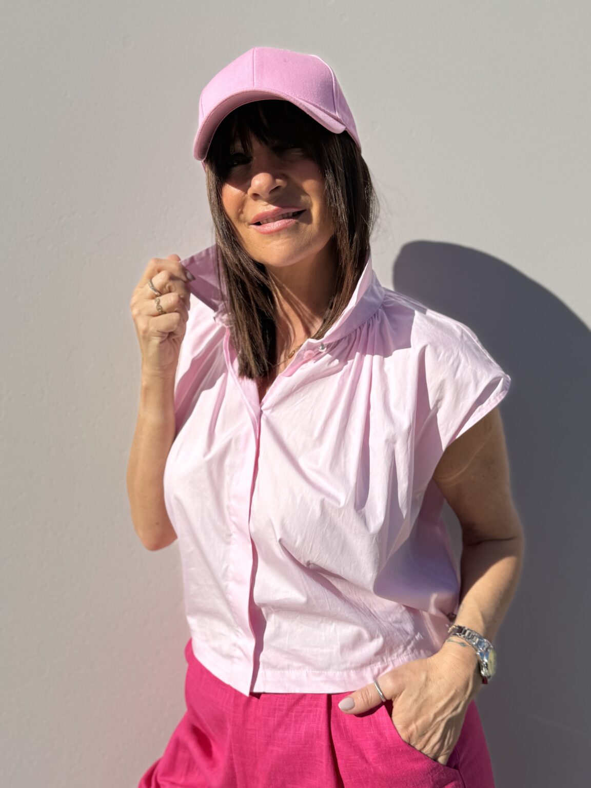 chemise manches courtes 100% coton rose clair