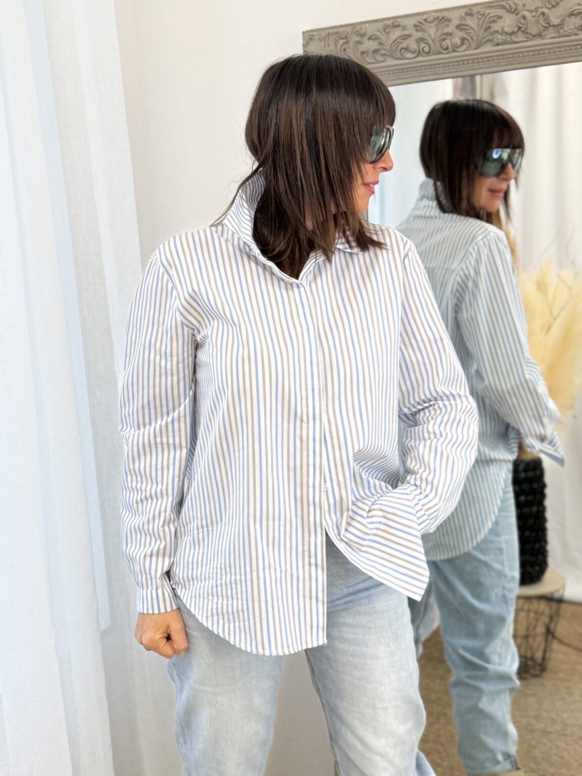 chemise rayée oversize bleu et beige
