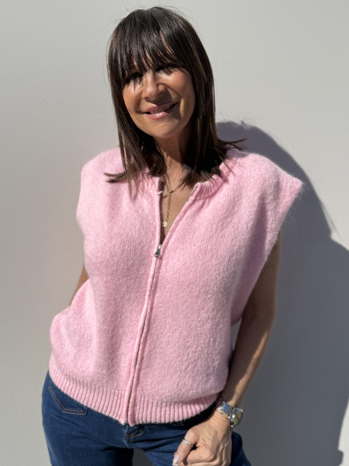 gilet maille zippé sans manches lili pink marie ile de rÉ