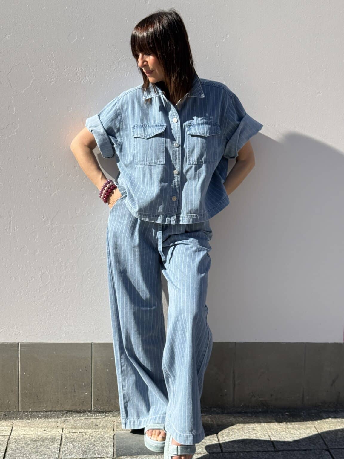 jean baggy fluide stripedblue pompon grace et mila