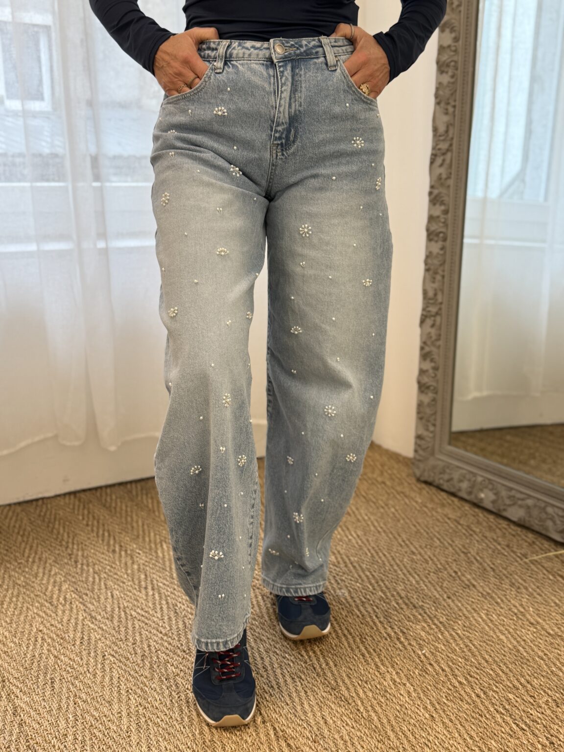 jean large bleu clair perlé