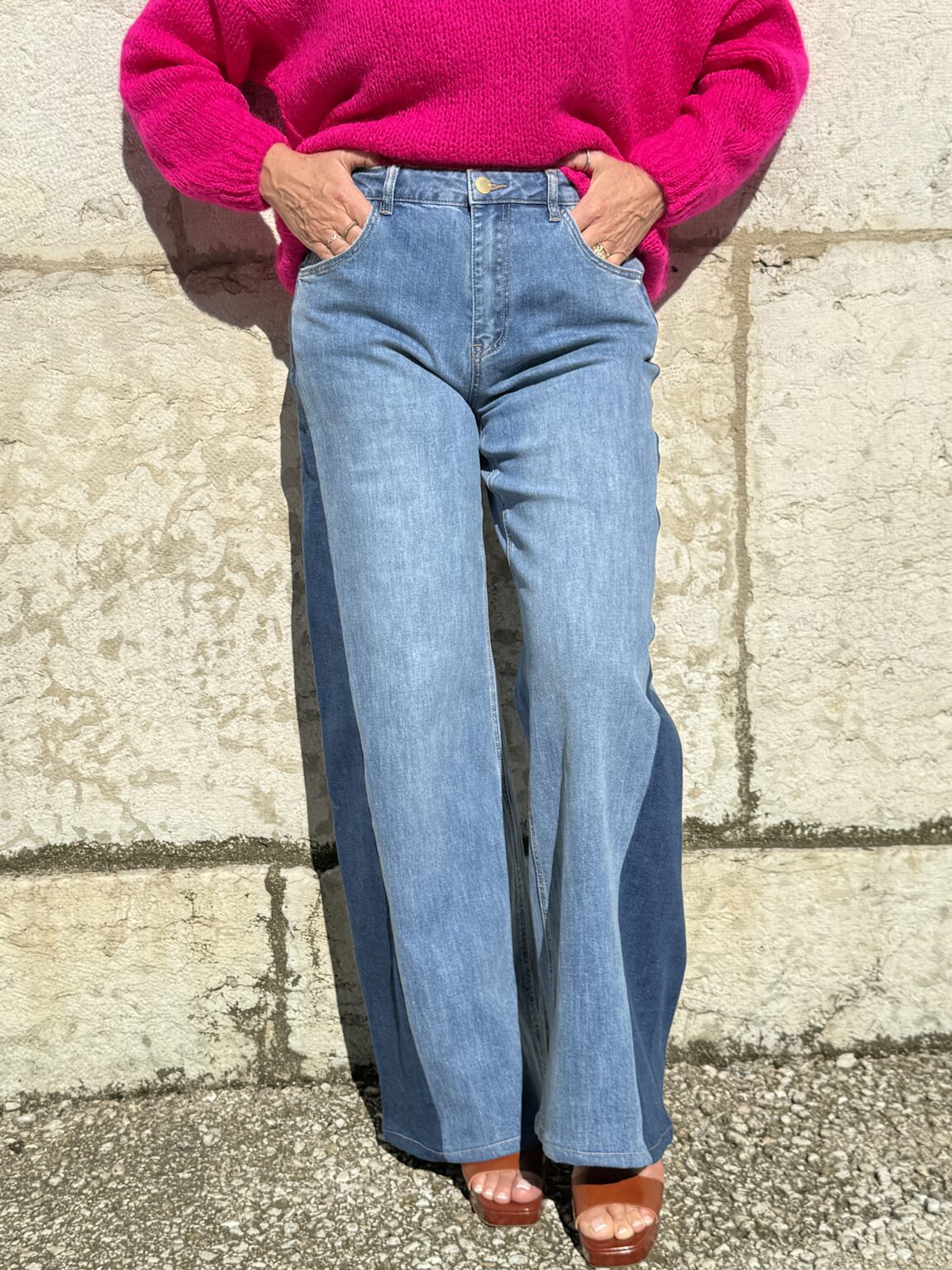 jean flare bi color stone paiva