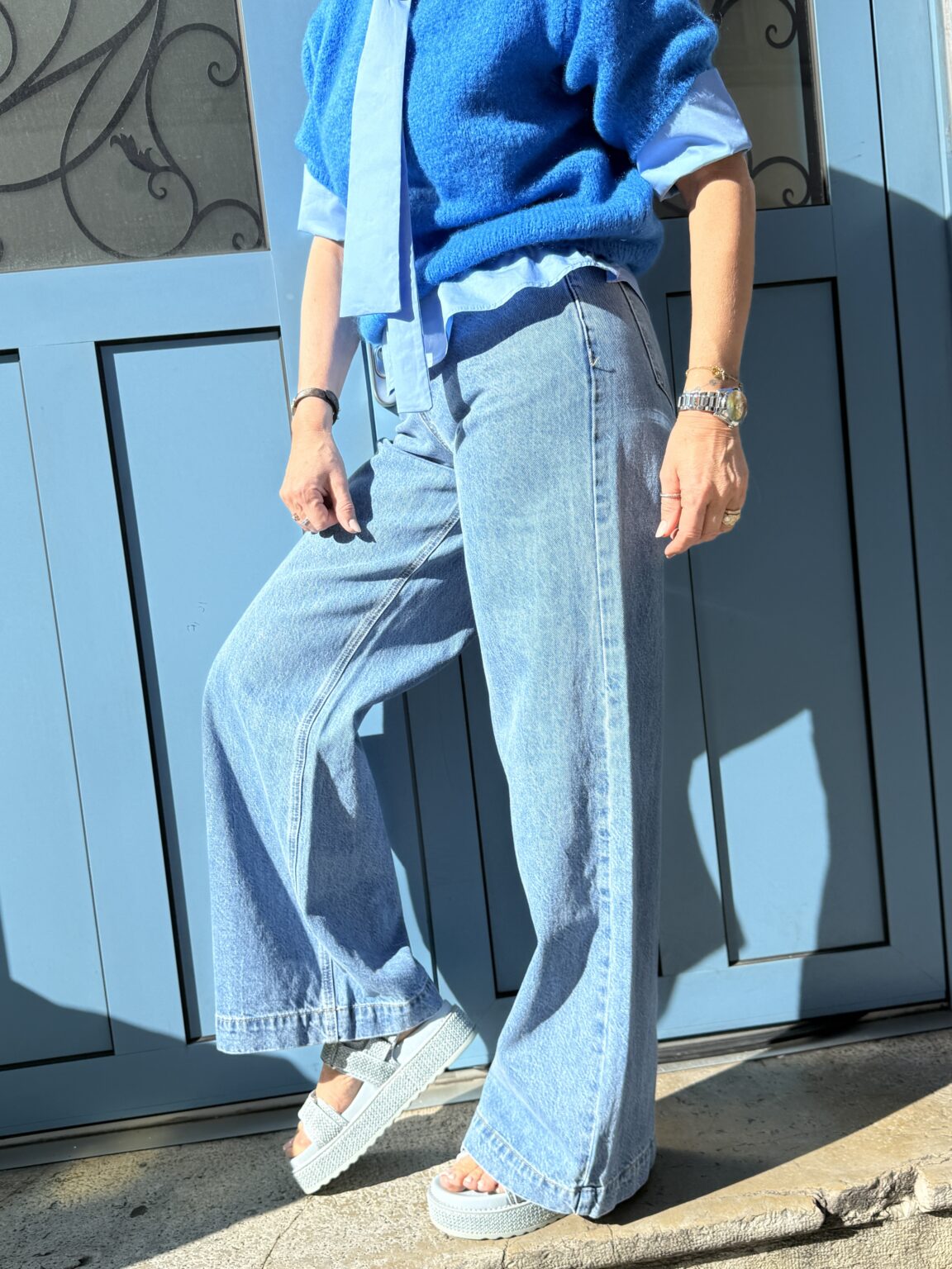 jean large taille haute bleu denim jaden